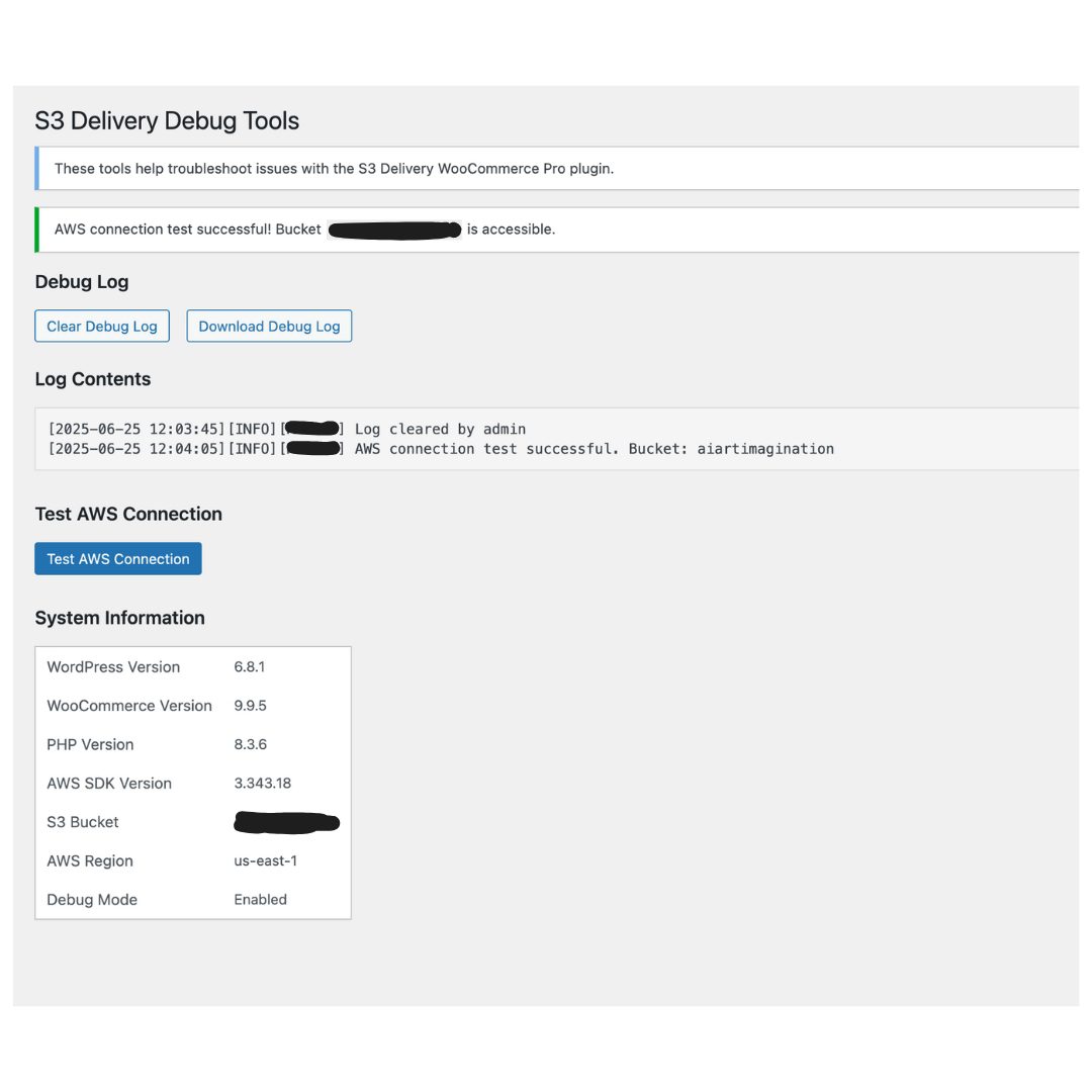 S3 Delivery Debug Tools page