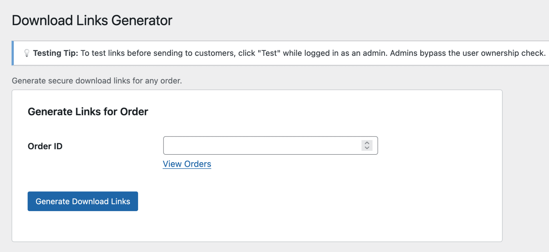 Download Links page for customer support